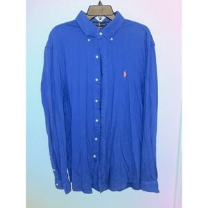 Ralph Lauren Button Down Shirt Men's XL Blue Feather Weight Twill Cotton Coastal